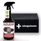 ALCLEAR 721RK Auto Reifenglanz Reifen-und Kunststoffpflege, Gummipflege, seidenmatt, 1.000 ml, mit Auftragsschwamm, schwarz